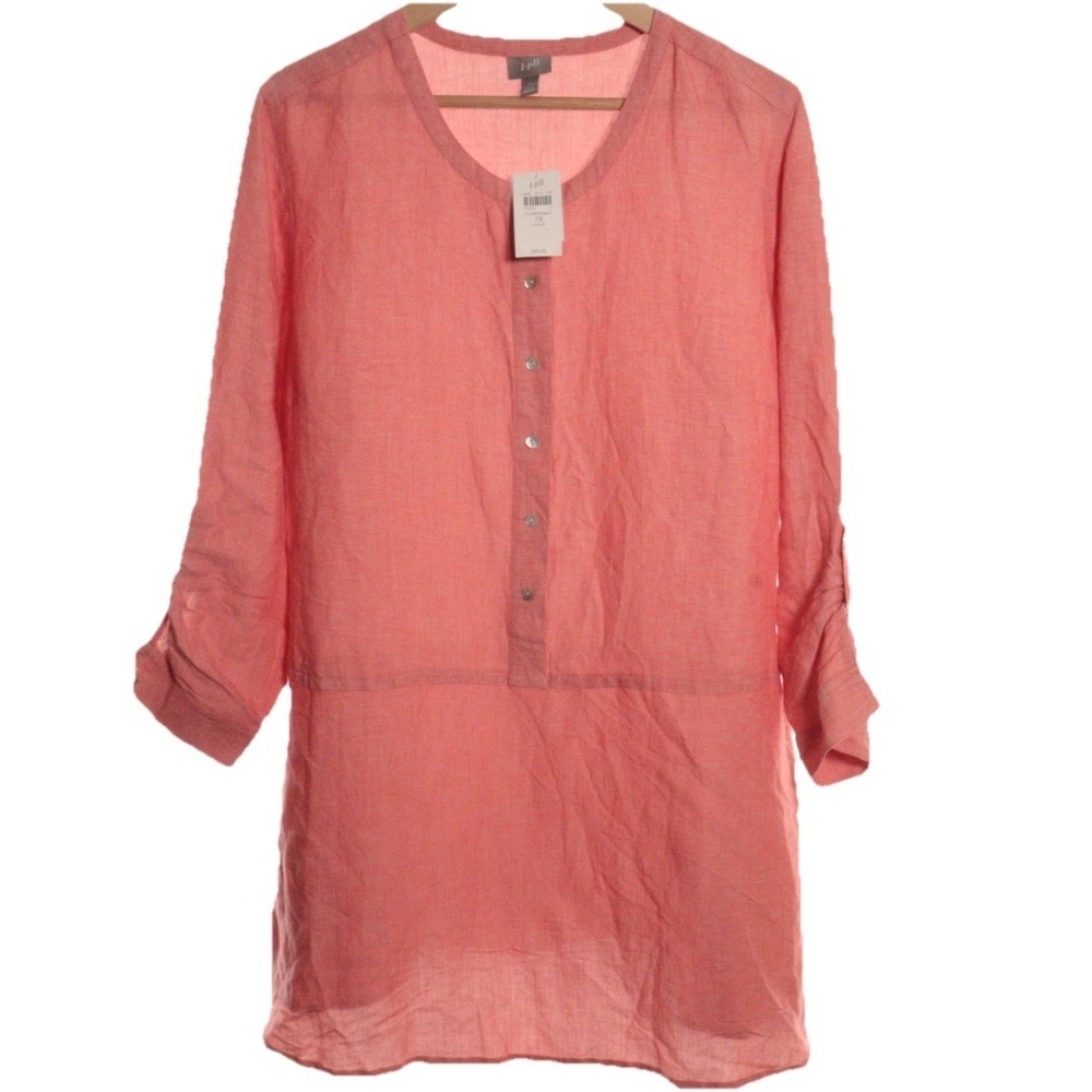 J Jill Linen Dress Womens 1X Orange Coastal Lagenlook Beach Vacation Pockets NWT